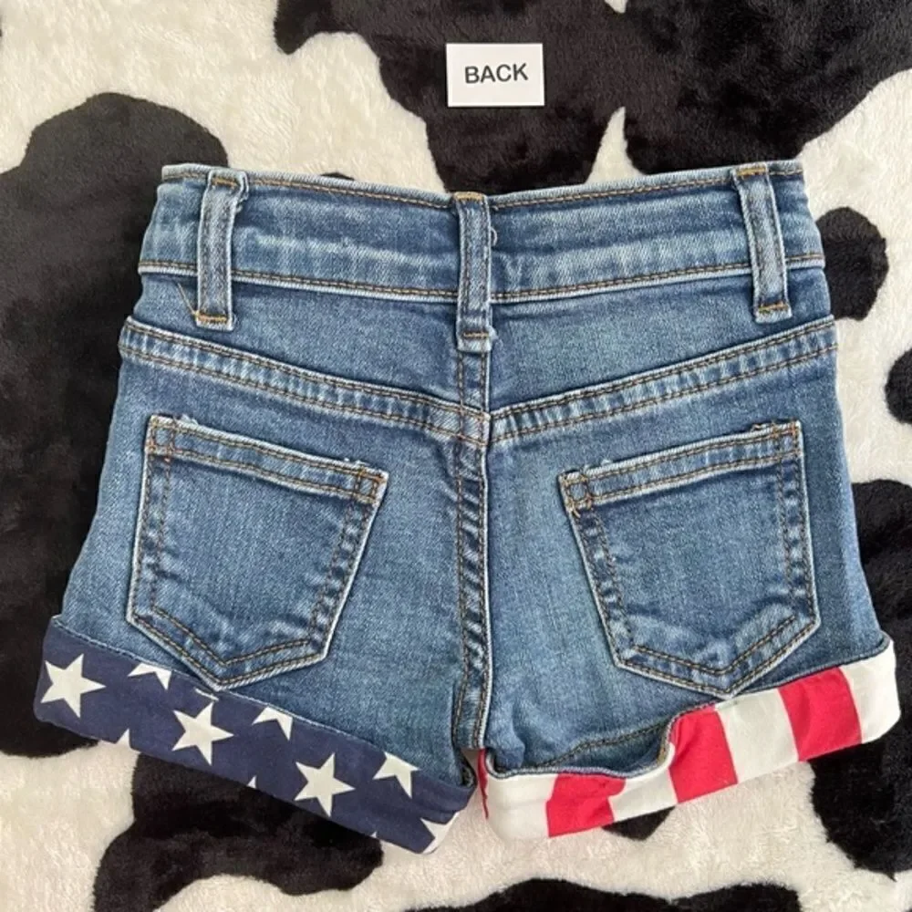 Stars and Stripes Distressed Denim Short Set 3XS (6-12 months) 4th of July Girls - Picture 4 of 16